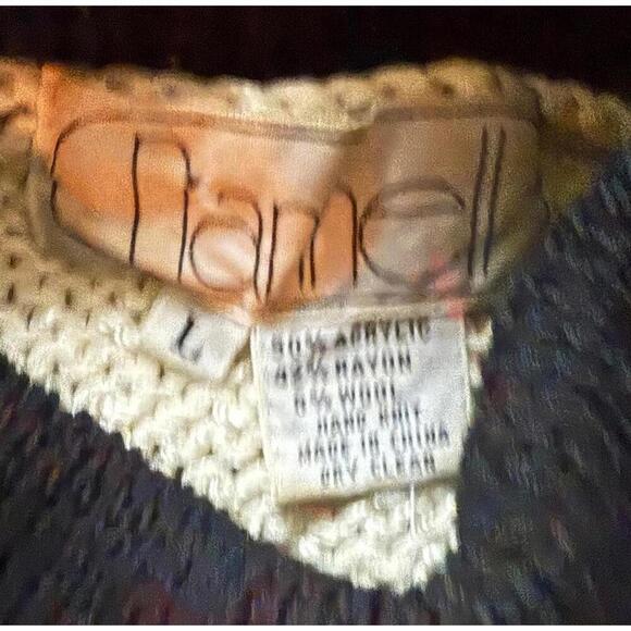 Nannell Vintage Turtleneck Knit Sweater Red Black Cream Leather Trim L - Picture 5 of 7